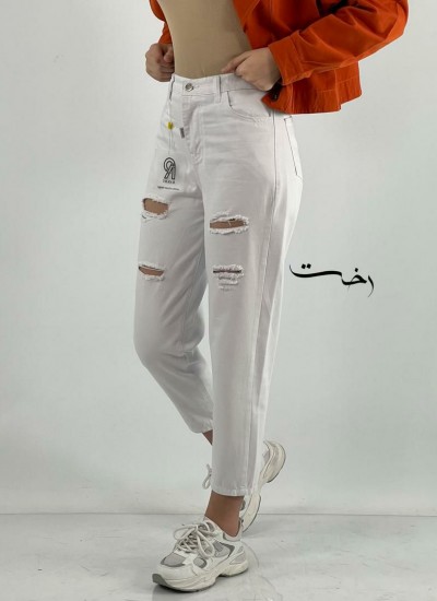 شلوار مام سفید زاپدار شلوار مام سفید زاپدار